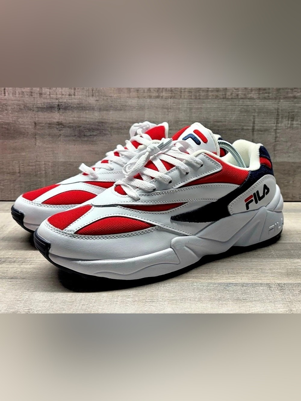 FILA V94M Womens Size 9.5 Red White Navy Chunky Retro Sneakers 5RM00647-616